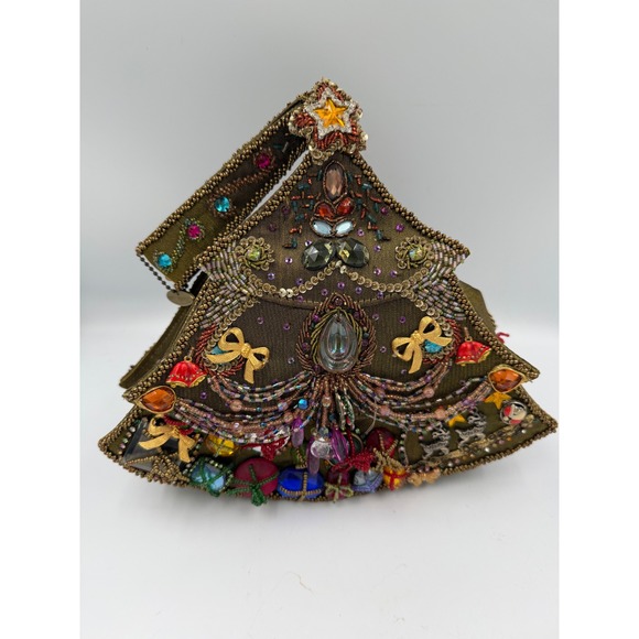 Mary Frances Handbags - Mary Frances Christmas Tree Beaded Jeweled Novelty Handbag Green Holiday Clutch